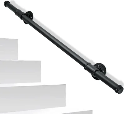 Produktbild von Hengda Handlauf Geländer Schwarz 100cm Verzinktes Schutzbügel Treppe Stahlrohr Treppengeländer Innen und Außen