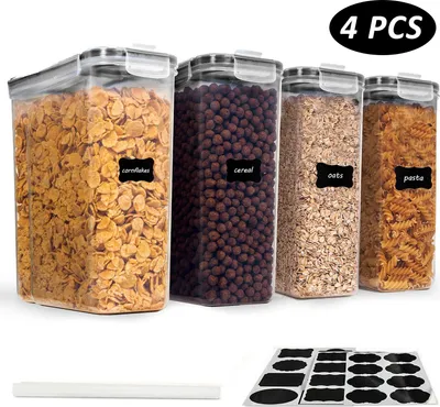 Produktbild von Vorratsdosen, 4-tlg Vorratsdosen Set, 4L Müsli Schüttdose & Frischhaltedosen, luftdicht, mit 24 Tafeletiketten