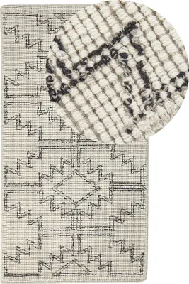 Produktbild von BELIANI Teppich beige / schwarz Wolle 80 x 150 cm geometrisches Muster handgetuftet Boho Wohnzimmer Schlafzimmer
