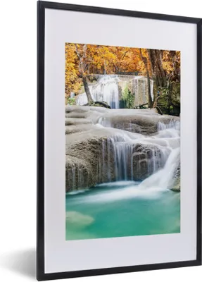 Produktbild von MuchoWow® Gerahmtes Poster Wald - Wasserfall - Herbst 40x60 cm - Poster mit Schwarzem Bilderrahmen Wandposter Rahmen Foto Bilder - Poster in Rahmen