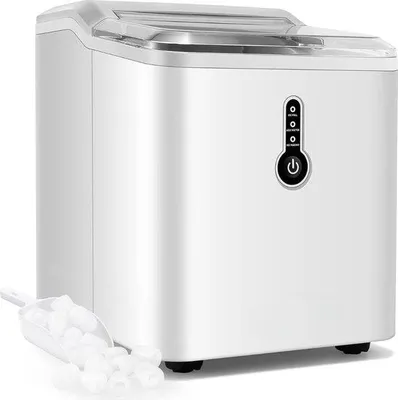 Immagine prodotto di Macchina per cubetti di ghiaccio - 12 kg/24 ore, macchina per cubetti di ghiaccio con paletta e serbatoio - Serbatoio dell'acqua da 1,5 litri - Casa, cucina, ufficio, feste (argento)