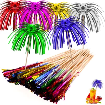 Cocktailspieße mit Folie, bunt, 15 cm, 50 Stück