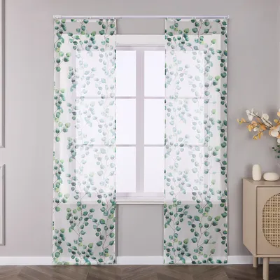 Produktbild von Joyswahl Schiebegardine 2er Set mit Klettband Flächenvorhang mit Blattmuster Voile HxB 225x57 cm Grün 2 Stück