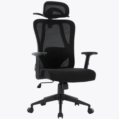 Produktbild von Bürostuhl mit platzsparendem Kleiderbügel - ergonomischer Schreibtischstuhl mit Nacken- und Lordosenstütze - komfortabler Gamingstuhl mit Netzrückenlehne und Wippfunktion,Farbe:Schwarz
