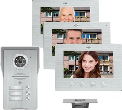 Produktbild von Videotürsprechanlage mit Monitor Kamera Türöffner, Klingelanlage 3 Familienhaus