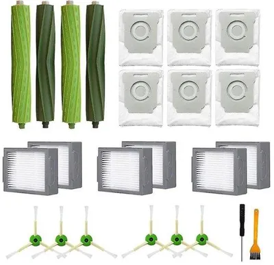 Produktbild von Staubsaugerzubehör - Zubehörset - geeignet für iRobot Roomba-Staubsauger (i7, i7+, E5, E6, 800/900-Serie) - 4 Hauptbürsten, 6 Filter, 6 Seitenbürsten und 6 Staubbeutel