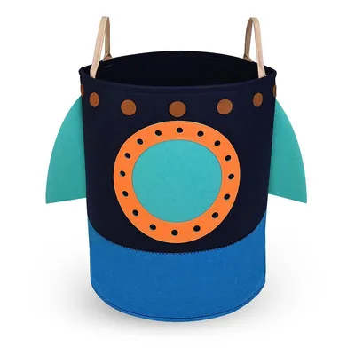 Produktbild von Kinder Wäschekorb Filz 56L faltbar mit Griffen Ø40x45cm Aufbewahrung Spielzeugkorb Raketen Design für Kinderzimmer