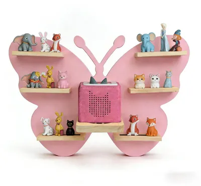 Zdjęcie produktu dla Półka Relaxdays Toniebox, magnetyczna, na odtwarzacz muzyczny i 35 figurek Tonies, motyl, wymiary: 45x59x15 cm, półka na figurki Tonies, różowa