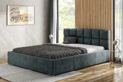 Produktbild von AGMAT Polsterbett MALTA mit Kopfteil, 180 x 200 cm, Doppelbett mit Bettkasten und Lattenrost aus Metall, Velourstoff: Dunkelgrau