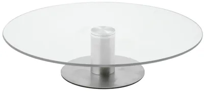 Produktbild von Tortenplatte aus Klarglas und Edelstahl, schnörkelloses Design, 33 cm Durchmesser, 15 cm Höhe