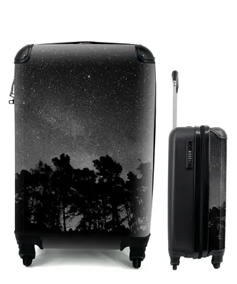 Produktbild von MuchoWow® Koffer Handgepäck Trolley Rollkoffer Kleine Reisekoffer mit 4 Rollen - Sternenhimmel - Wald - Himmel - Schwarz - Bäume - Cabin Size < 55x40x23 cm & 55x40x20 cm - Fotokoffer - Kabinenkoffer - Boardgepäck - Reise-Box - Reisekoffer - Reisegepäck - Koffer mit Bild - Trolley für Kinder