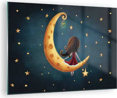 Produktbild von Bilder auf glas - Einteilig - Kinder Mädchen Mond - 70x50cm - Glasbilder - Wandbilder - Bilder - zum Aufhängen bereit - Wanddekoration aus Glas - Glas Bilder - Wandbild auf Glas - GAA70x50-4683