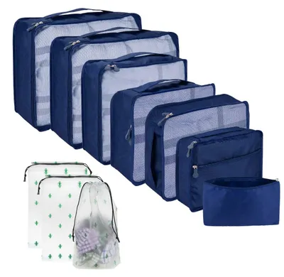 Produktbild von Omgoods – Set aus 10 Packwürfeln – Dunkelblaue Reiseorganizer für Koffer