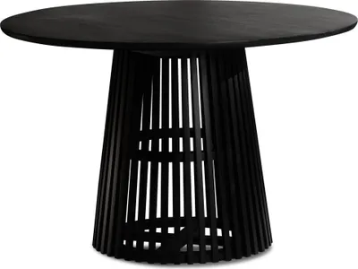 Produktbild von FineBuy Esstisch rund Ø 120 cm Mango Massivholz Schwarz – Moderner Holztisch mit Gittergestell, Design Esszimmertisch 4 Personen, Küchentisch massiv