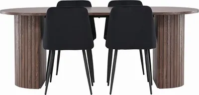 Produktbild von Härön Essgruppe Tisch 90x200cm und 4 Velours Stühle mocca.