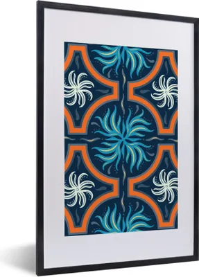 Produktbild von MuchoWow® MuchoWow® Gerahmtes Poster Blumen - Blau - Weiß - Orange 40x60 cm - Poster mit zchwarzem Bilderrahmen - Poster in Rahmen