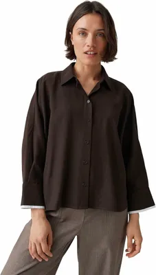 Produktbild von OPUS Damen Langarm Bluse Frenasa aus braunem Twillstoff mit klassischem Hemdblusenkragen