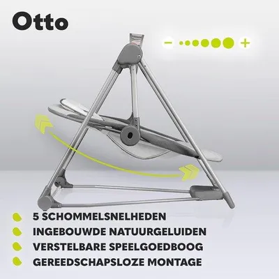 Productafbeelding van Baby Wipstoel - Schommelstoel Kinderen - Baby Ontspanning - 5 Zwaaisnelheden - Tot 9 kg - Grijs