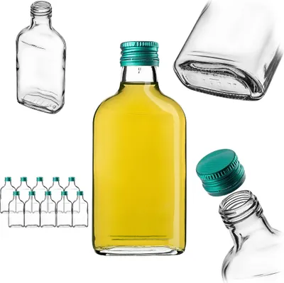 Zdjęcie produktu dla Kolba biodrowa KADAX 200 ml, 10 sztuk, małe szklane butelki z zakrętką, kolby, puste butelki do napełniania, mini butelki na likier, butelki na sznapsa (zielone)