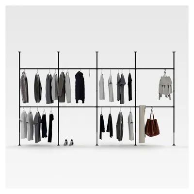 Produktbild von Kleiderstange im Industrial Design - Teleskop Stangen System als offenes System | Kleiderschrank aus stabilen Rohren - ohne Bohren