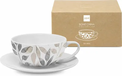 Produktbild von PPD Scandic Leaves white Bone China T-Mug, mit Untertasse, Tasse, Becher, Kaffeebecher, Teetasse, Bone China, 350 ml, 163702356