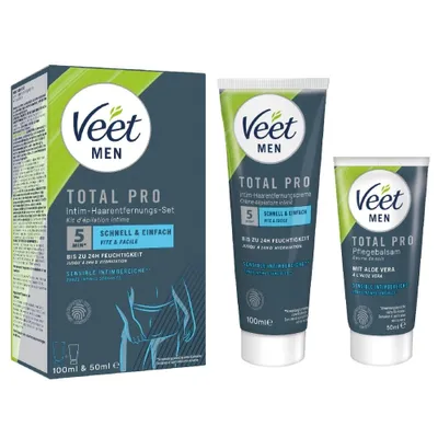 Produktbild von Veet Men Intim-Haarentfernungs-Set - 100 ml Creme & 50 ml Pflegebalsam