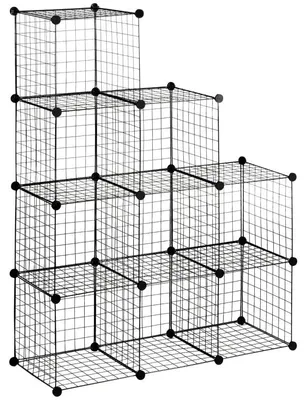 Immagine prodotto di Scaffale modulare a forma di cubo con 9 scomparti – scaffale in filo di acciaio | Colore: nero | Dimensioni: 35x35x35 cm