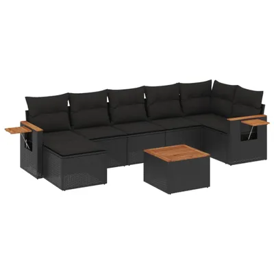 Produktbild von 8-tlg. Garten-Sofagarnitur mit Kissen Schwarz Poly Rattan