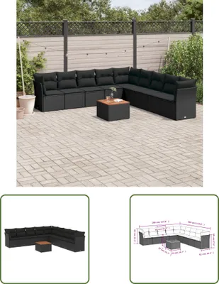 Produktbild von The Living Store 10-tlg. Garten-Sofagarnitur mit Kissen Schwarz Poly Rattan