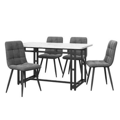 Produktbild von Abrihome Essgruppe, 120x70 cm Esstisch mit 4 Stühlen, Esszimmer Set mit Samtstühlen und schwarzen Metallbeinen