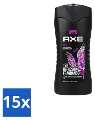 Imagen del producto de 15 unidades de gel de ducha Axe Excite, 250 ml cada uno. Paquete económico