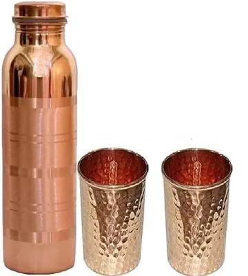 Imagen del producto de Botella de agua de cobre con 2 vasos estampados para beber