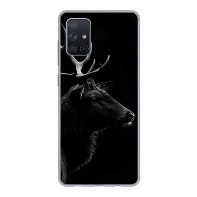 Produktbild von MuchoWow® Handyhülle Schutzhülle Hülle für Samsung Galaxy A51 5G Hirsch - Schwarz - Porträt - Geweih - Tiere Silikon Softcase Handy Hülle - Abbildung