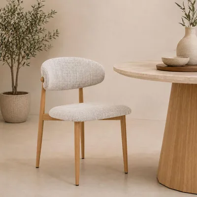 Produktbild von Milton & Oldbrook Chenille Esszimmerstuhl Vannes Beige - Eiche