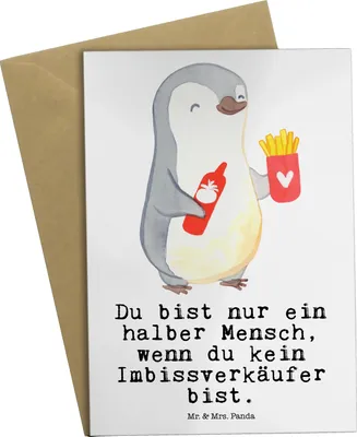 Produktbild von Mr. & Mrs. Panda Grußkarte Imbissverkäufer Herz - Weiß - Geschenk, Lustig, hochzeitskarten, einladungskarten, Pommesliebe, osterkarten, Spruch, osterkarte, Witzig