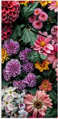 Produktbild von Wanduhr aus Glas mit Motiv Blumenkomposition- 30 x 60 cm - inkl. Aufhängesystem