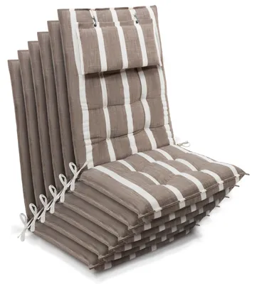Produktbild von Beautissu 6er Set Sun-HL Hochlehner Auflage 120x50x8cm Beige-Weiß-Gestreift