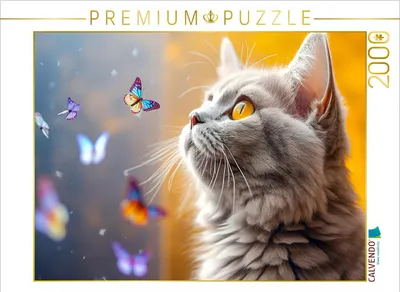 Produktbild von CALVENDO Puzzle Ein Motiv aus dem Kalender Die Katze und der Schmetterling | 2000 Teile Lege-Größe 90x67cm Foto-Puzzle für glückliche Stunden