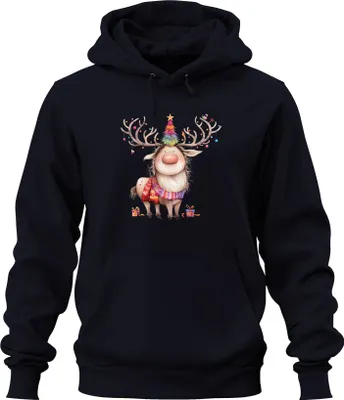 Produktbild von Weihnachtsrentier niedlich buntes Geweih Weihnachtsbaum Geschenk Uni Hoodie Kapuzenpullover, Navy, XXL