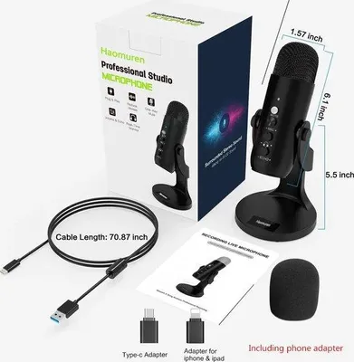 Obrázek produktu pro USB mikrofon s adaptérem pro telefon a konektorem pro sluchátka pro PC, hraní her, nahrávání