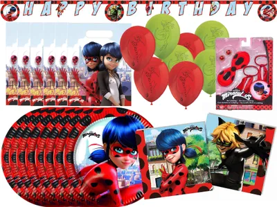 Produktbild von Miraculous - Kindergeburtstags-Set (44-teilig) Teller Girlande Dekoration Servietten Geburtstag