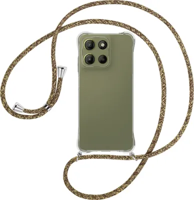 Produktbild von Handykette Backcover-Schutzhülle mit Band (Metall silberfarben) für Motorola Moto G15 - braun+beige