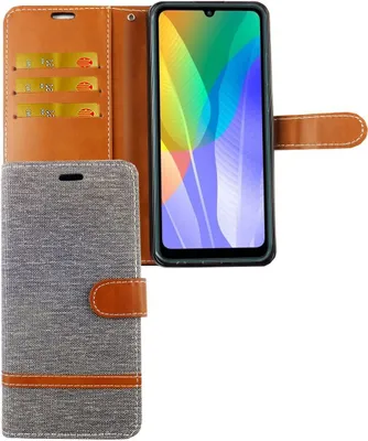 Produktbild von Huawei Y6P Handy Hülle Schutz Tasche Case Cover Kartenfach Etui Wallet Grau
