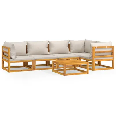 Immagine prodotto di set 6 pezzi da giardino con cuscini grigio chiaro in legno massiccio
