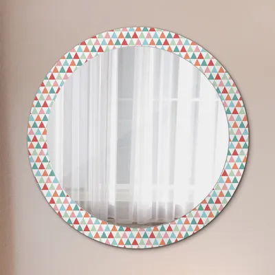 Produktbild von Ø80cm Spiegel - Glasrahmen mit Aufdruck - Wandspiegel Schlafzimmer - geometrisch Muster