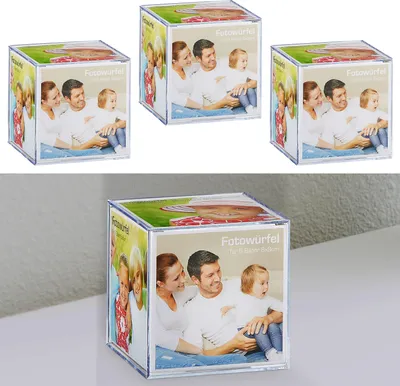 Produktbild von Fotowürfel 3er Set 9x9 cm Kunststoff Würfel Multifotowürfel Foto Cubus Geschenkverpackung