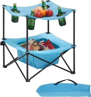 Obrázok produktu pre Prenosný skladací stôl na pikniky - Bufetový stôl z tkaniny Oxford - 56 cm, modrý