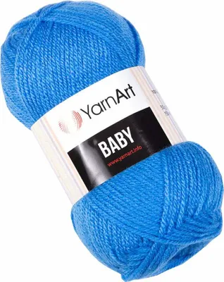 A ball of blue yarn with a label.