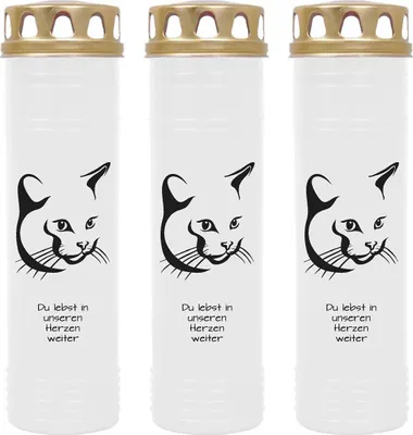 Produktbild von Grabkerze Weiß 3er Pack, Brenndauer: 170 Stunden ( je Kerze ), Motiv: Katze 4