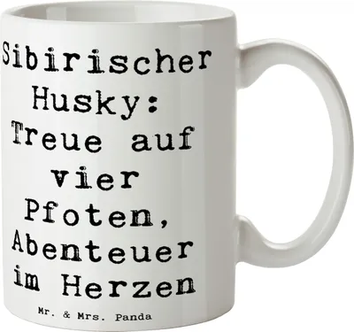 Produktbild von Mr. & Mrs. Panda Becher Spruch Sibirischer Husky - Weiß - Geschenk, Hunderassen Vielfalt, Abenteuer im Herzen, loyale Begleiter, Pott, Kaffeetasse, Hunde, Keramiktasse